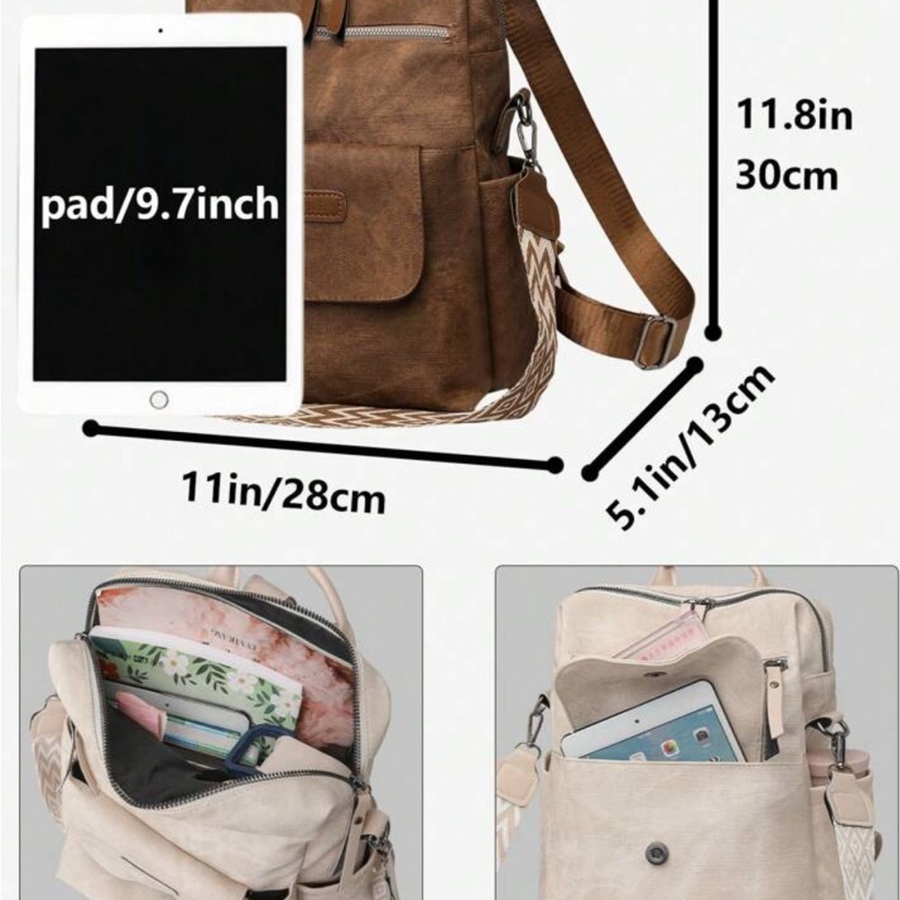 Brown Leather Canvas Backpack - Picture 4 of 10